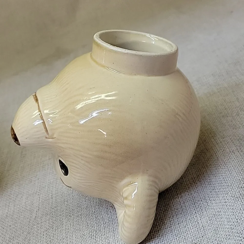 Vintage Metlox Porcelain Bear Cookie Jar Yellow/ Cream With Scarf
